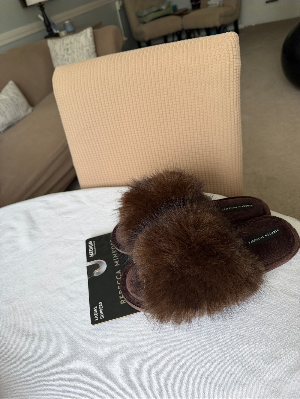 Faux Fur Slide Slippers - Brown REBECCA MINKOFF- medium size - Picture 4 of 7